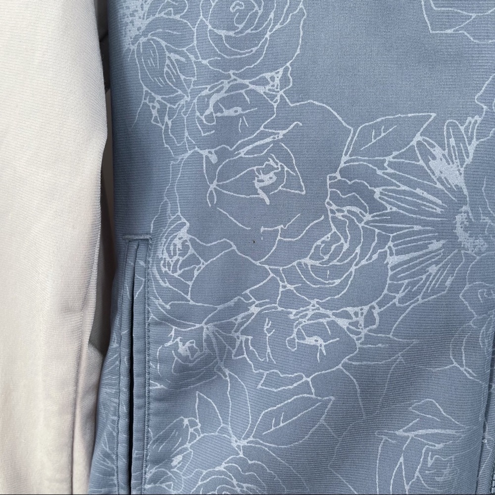 Adidas Zip Up Jacket Blue Floral Gray Sleeves with White Stripes Womens Small - Picture 10 of 15